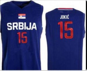 15 Jokic Serbia Fiba jersey blue heat pressed